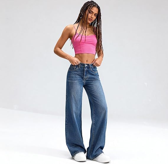 Baggy Jeans for Women Wide Leg Trendy Loose Cropped Denim Pants Y2K Boyfriend Jeans