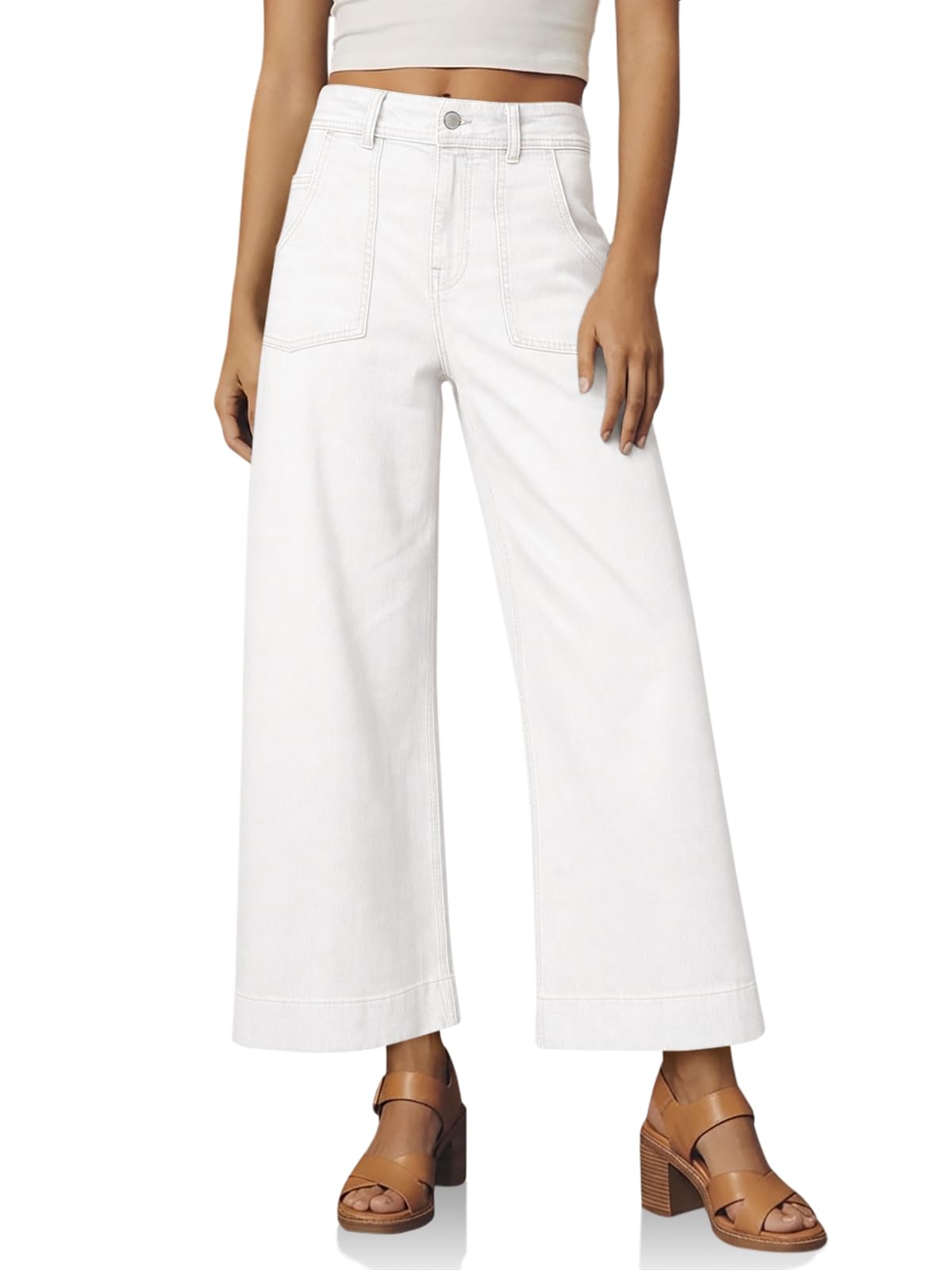 Cicy Bell Womens Cropped Wide Leg Jeans High Waisted Stretchy Denim Pants