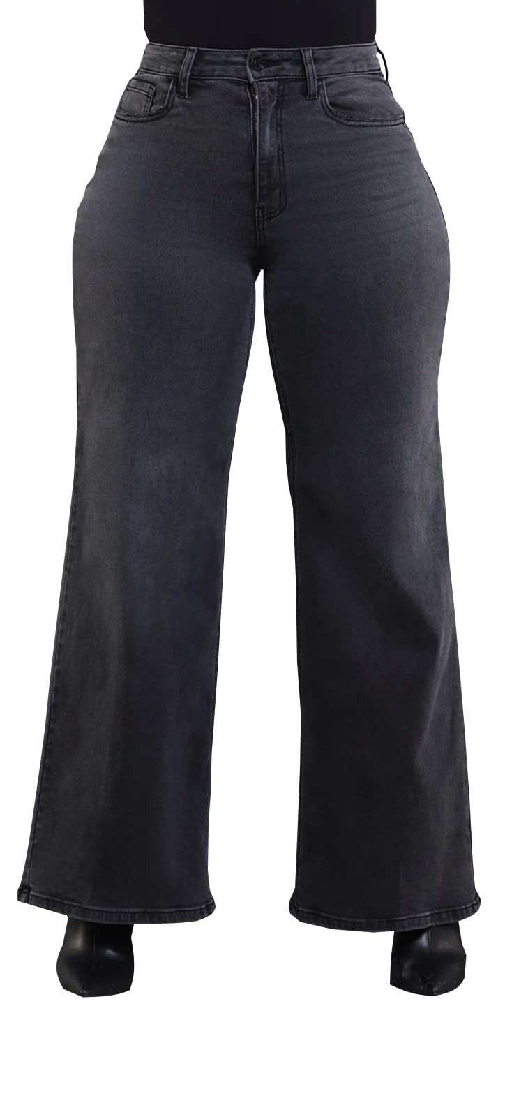 KnoInt Women's Wide Leg Straight Jeans High Waisted Baggy Stretch Loose Denim Pants