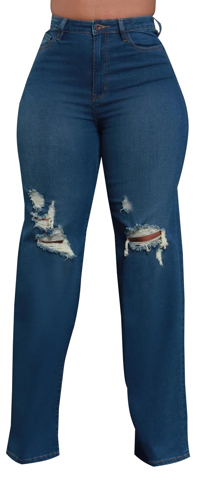 KnoInt Women's Wide Leg Straight Jeans High Waisted Baggy Stretch Loose Denim Pants