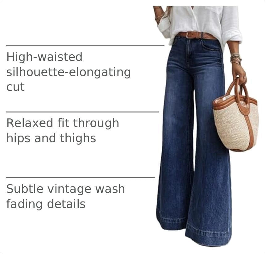 SHEWIN Flare Jeans for Women Wide Leg High Waisted Strechy Loose Casual Denim Pants with Pockets