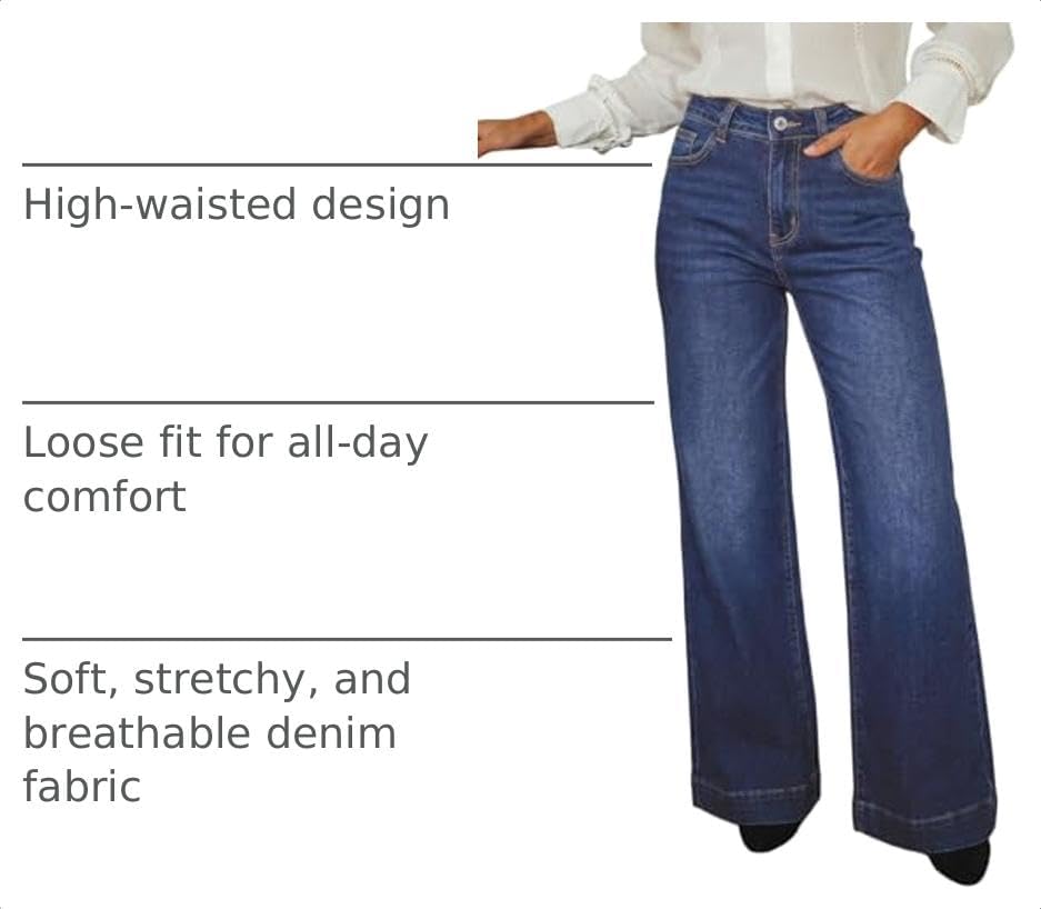 Dokotoo Women's Wide Leg Baggy Flare Jeans High Waisted 2026 Denim Pants