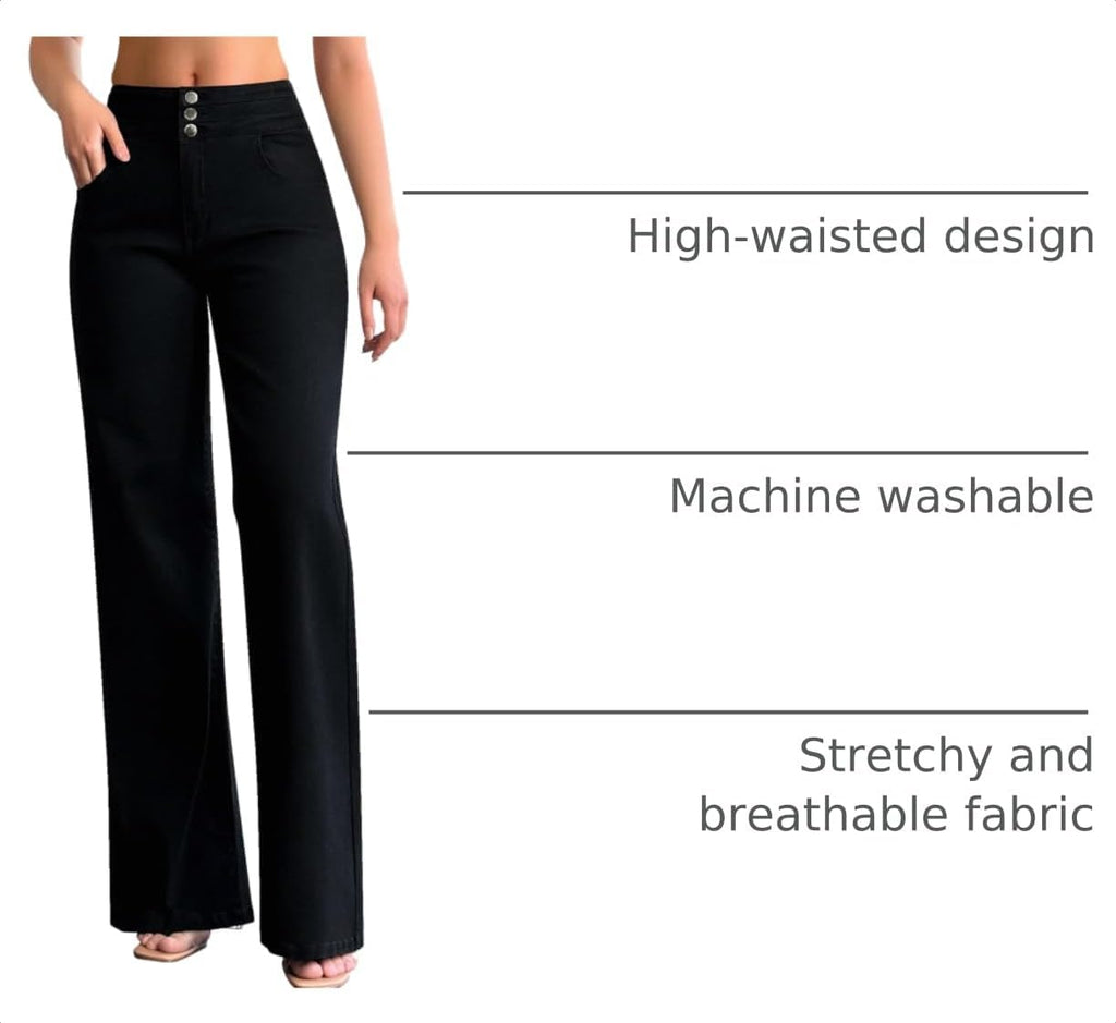 roswear Women's Wide Leg Jeans Casual High Waisted Stretch Baggy Loose Denim Pants