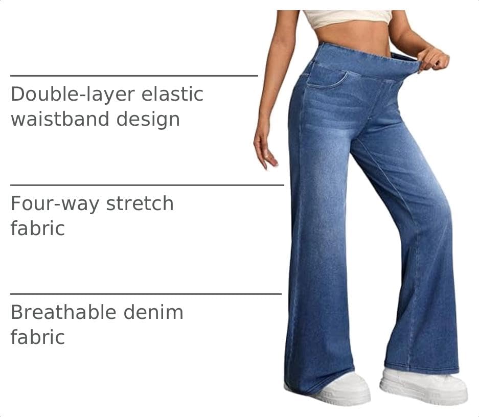 IWD Wide Leg Jeans for Women High Waisted Stretchy Pull On Denim Pants
