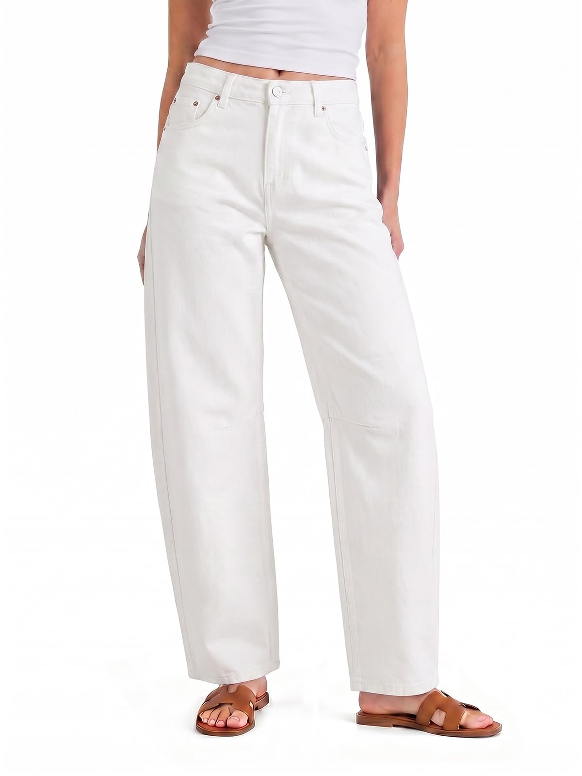 Cicy Bell Women Barrel Cropped Jeans Baggy High Waisted Casual Denim Pants