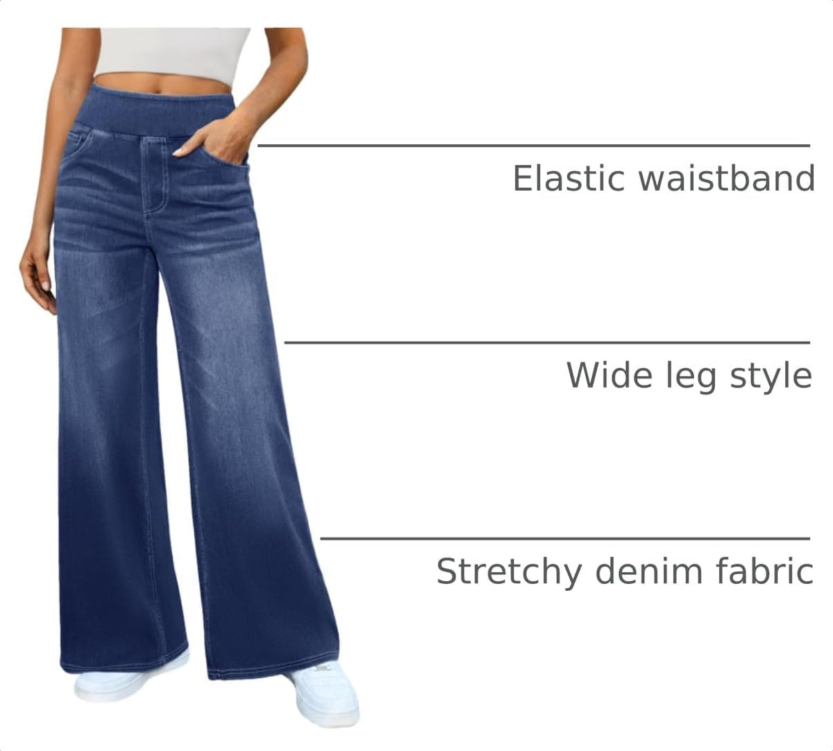 DLOODA Women's Stretchy Wide Leg Jeans High Waisted Denim Pants