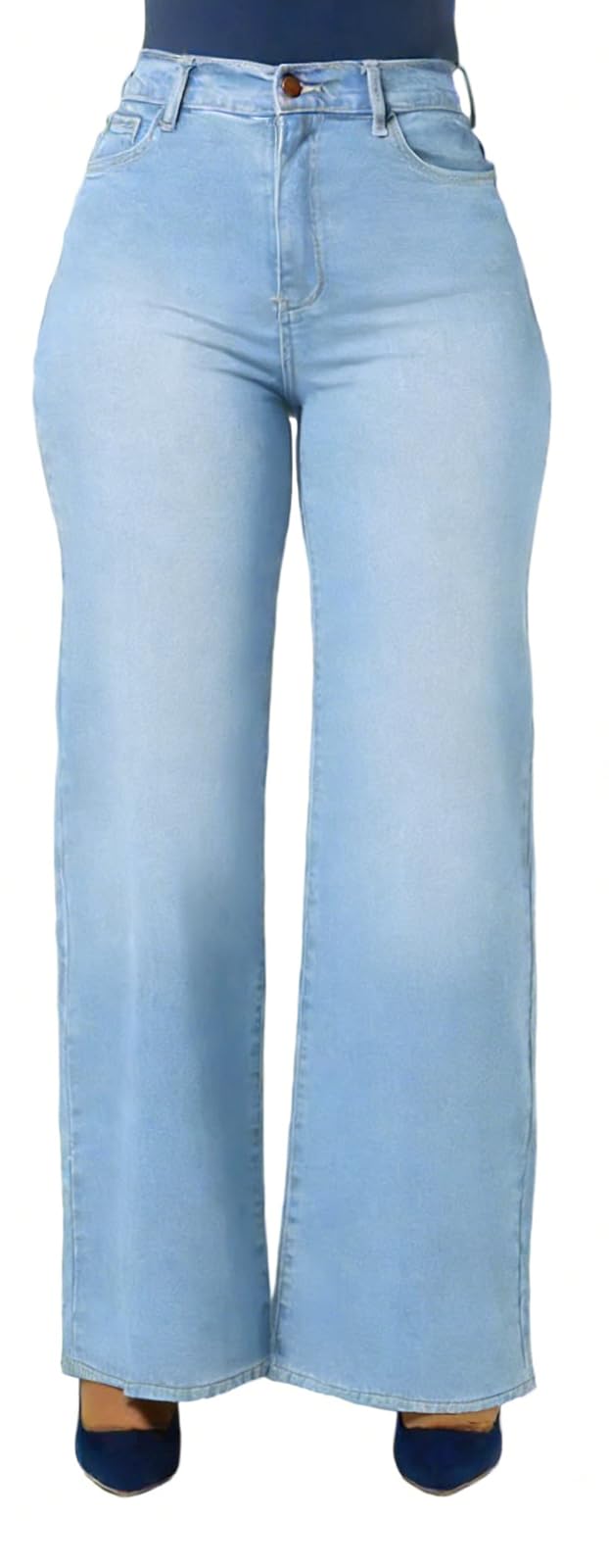 KnoInt Women's Wide Leg Straight Jeans High Waisted Baggy Stretch Loose Denim Pants