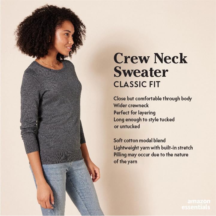 Amazon Essentials Women's Long-Sleeve Lightweight Crewneck Sweater, Flattering (Available in Plus Size)