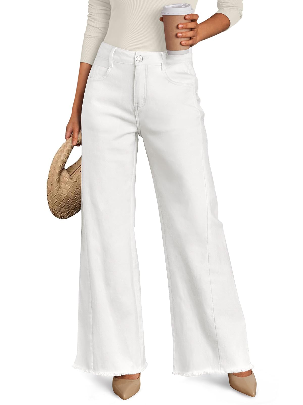 Trendy Queen Women's Wide Leg Jeans, Relaxed Loose with Raw Hem Pants