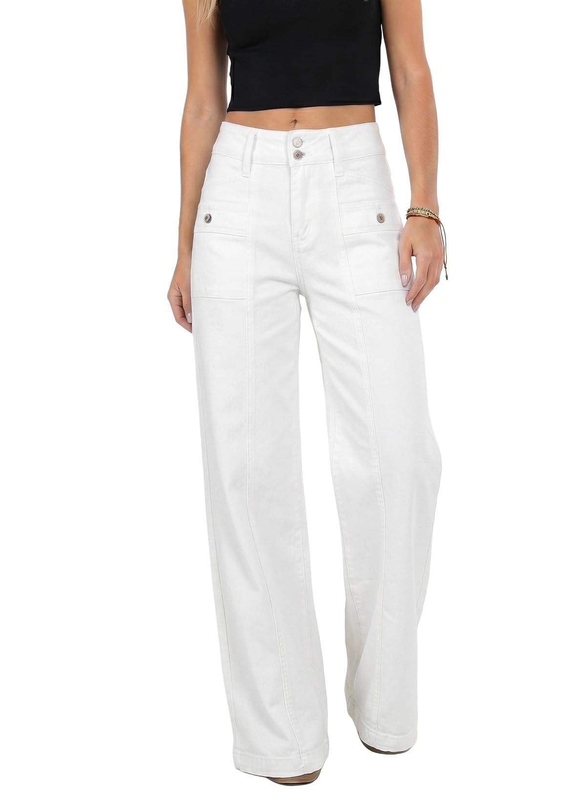 Astylish Women's Wide Leg Jeans High Waisted Double Buttons Stretchy Straight Leg Jean Trendy Denim Pants Big Pockets