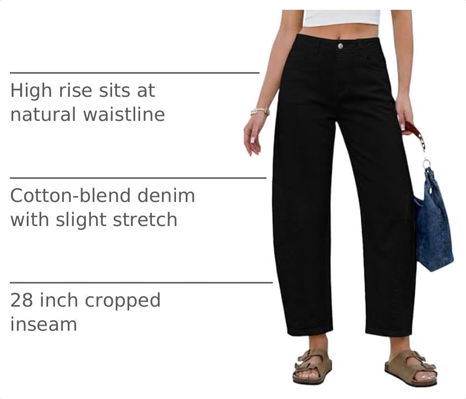 GRAPENT Barrel Jeans for Women Cropped Trendy High Waisted Baggy Side Seamed Casual Stretchy Denim Pants Wide Leg Jeans