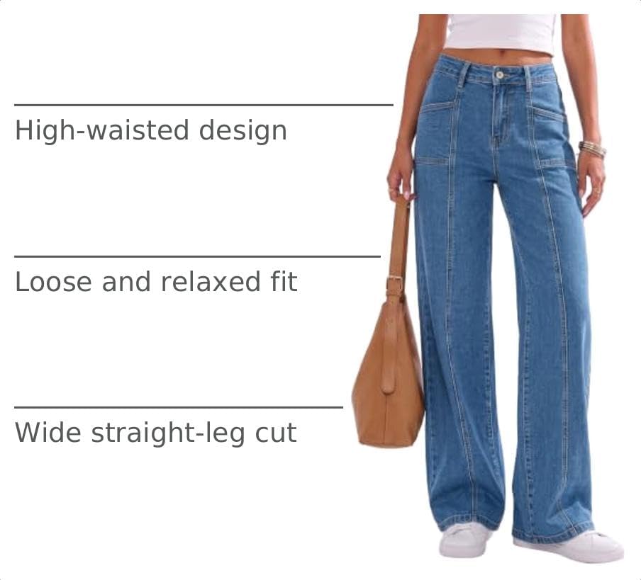 Sidefeel Women's High Waisted Jeans Loose Fit Wide Leg Denim Pants