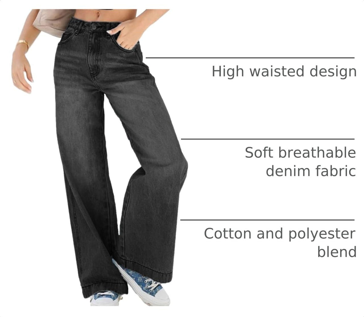 EMMIOL Women 2026 Wide Leg Jeans High Waist Stretchy Baggy Denim Pants