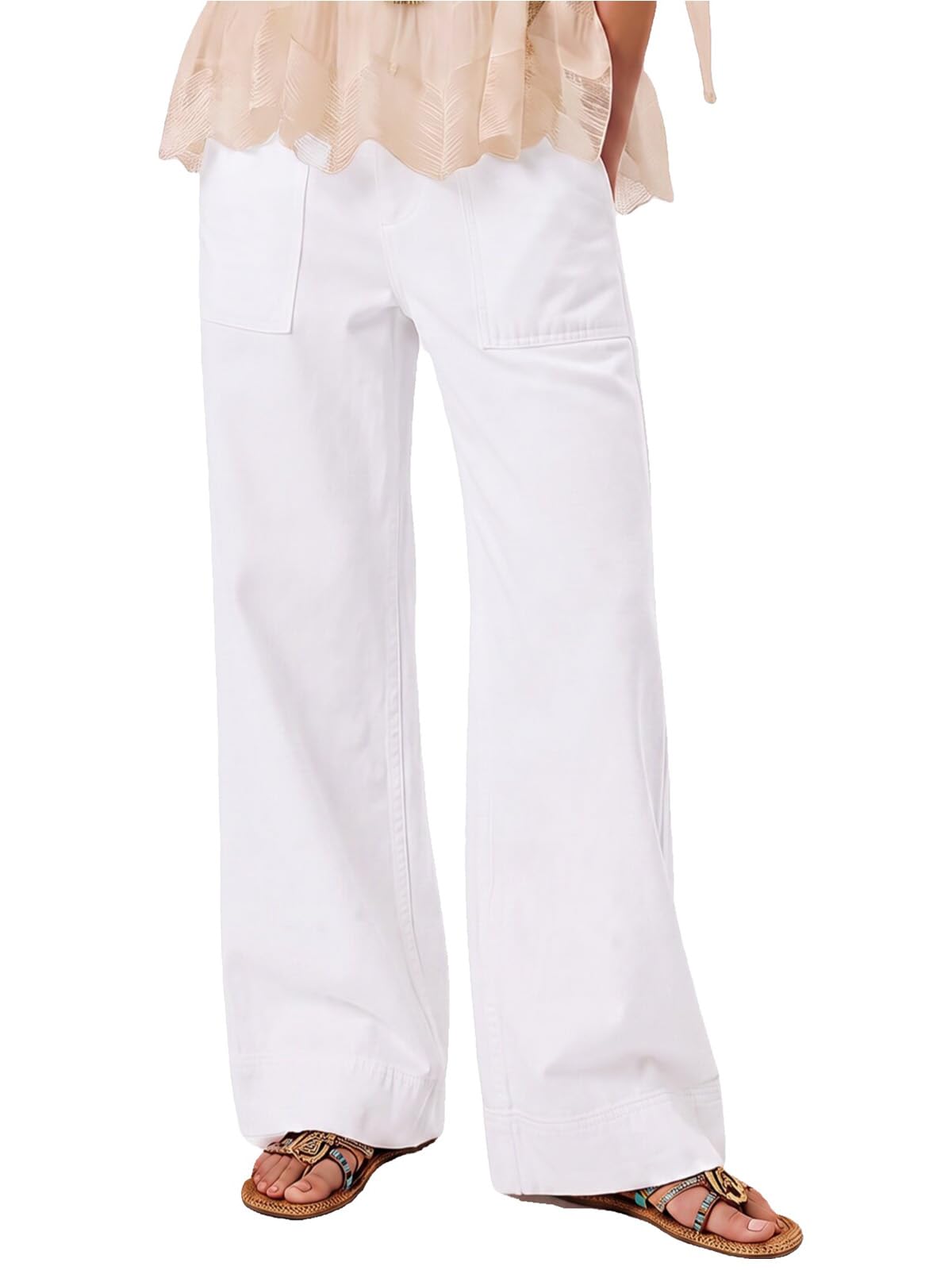 Women's Wide Leg Jeans Baggy Low Mid Rise Pull On Denim Pants Y2k