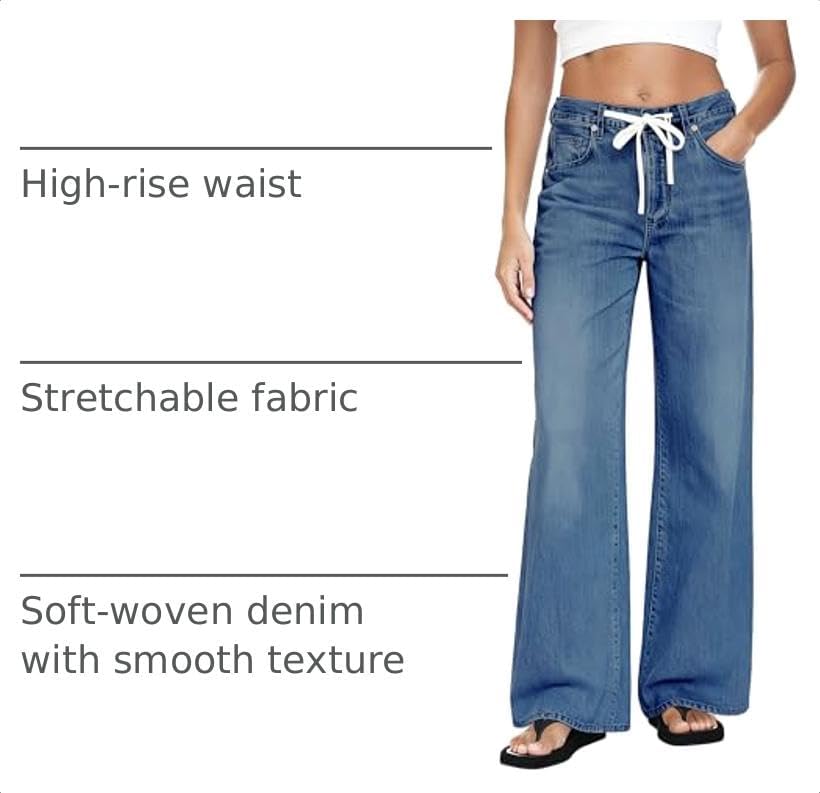MARIASHA Wide Leg Jeans for Women Trendy Baggy Jeans Women Drawstring Pants