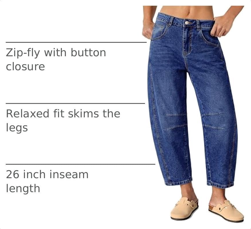 Vetinee Barrel Jeans for Women Trendy High Waisted Cropped Wide Leg Relaxed Fit Balloon Baggy Stretchy Denim Pants