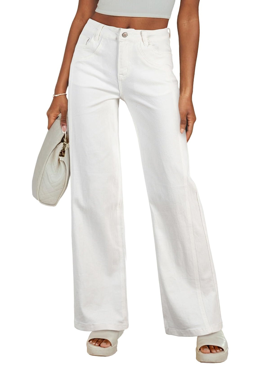 Sidefeel Women's Wide Leg Jeans High Waisted Stretchy Denim Pants