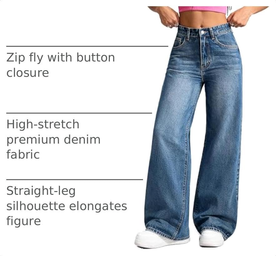 Baggy Jeans for Women Wide Leg Trendy Loose Cropped Denim Pants Y2K Boyfriend Jeans