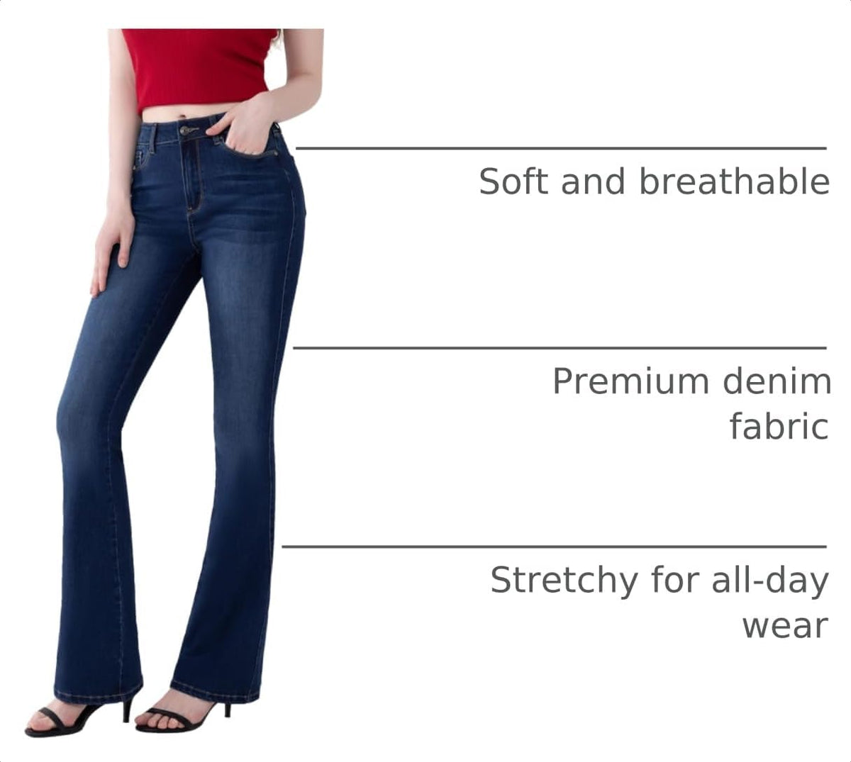 FLYING BANANA Women's Totally Shaping Curvy Stretchy Bootcut Flare Denim Jeans