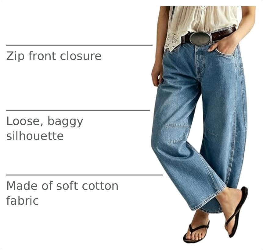 loveimgs Women Casual Wide Leg Mid Rise Jeans Baggy Barrel Jeans Denim Pull On Pants Sweatpants Y2k Boyfriend Boho Ankle Pant