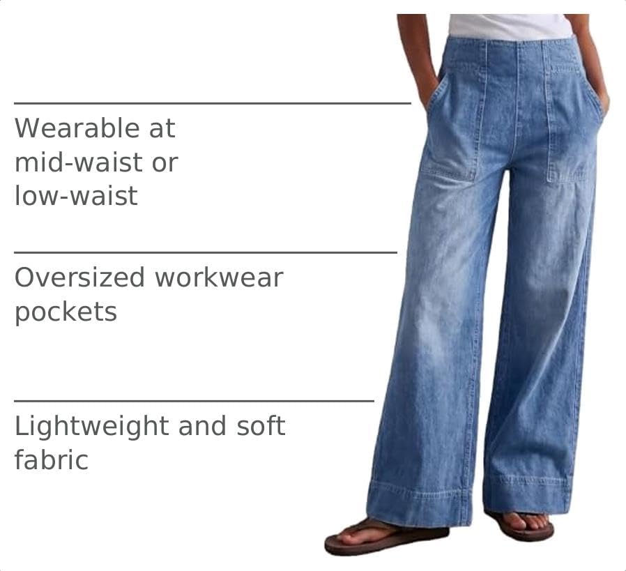 Women's Wide Leg Jeans Baggy Low Mid Rise Pull On Denim Pants Y2k