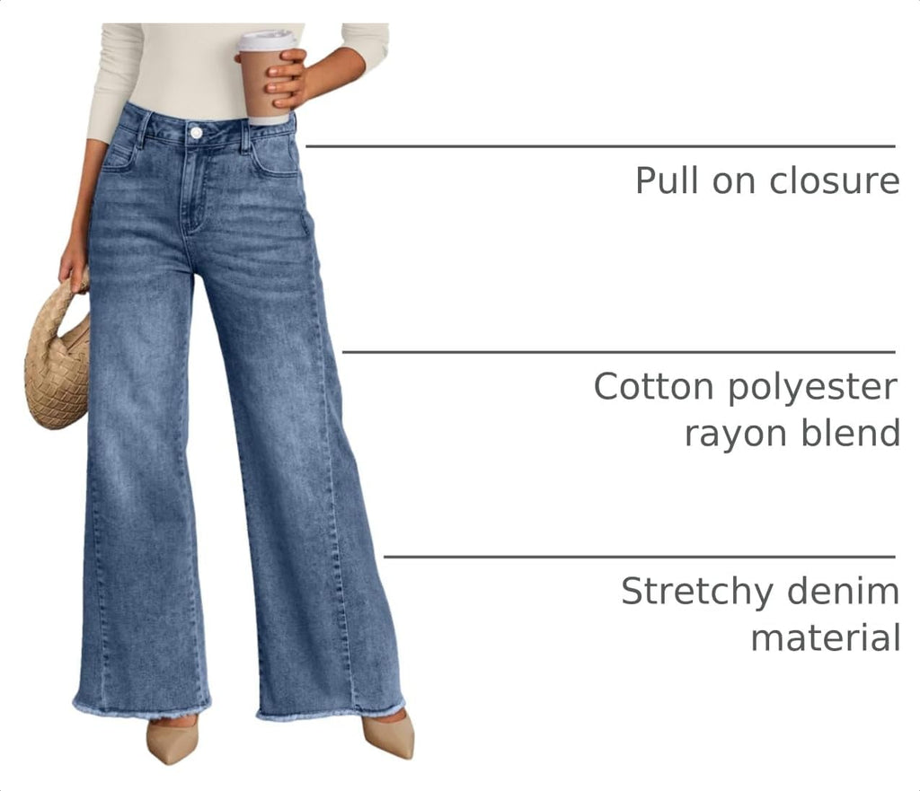 Trendy Queen Women's Wide Leg Jeans, Relaxed Loose with Raw Hem Pants