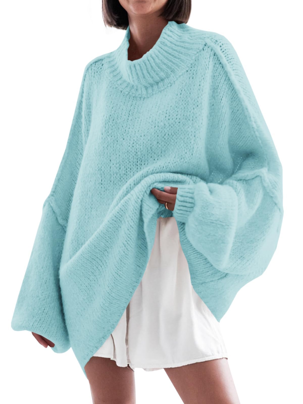 Saodimallsu Womens Oversized Sweaters Mock Neck Fall Winter Tunic Sweater