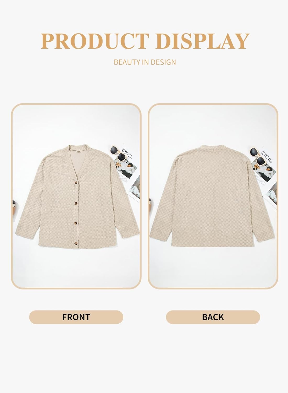 Eytino Plus Size Button Down Long Sleeve Cardigan for Women