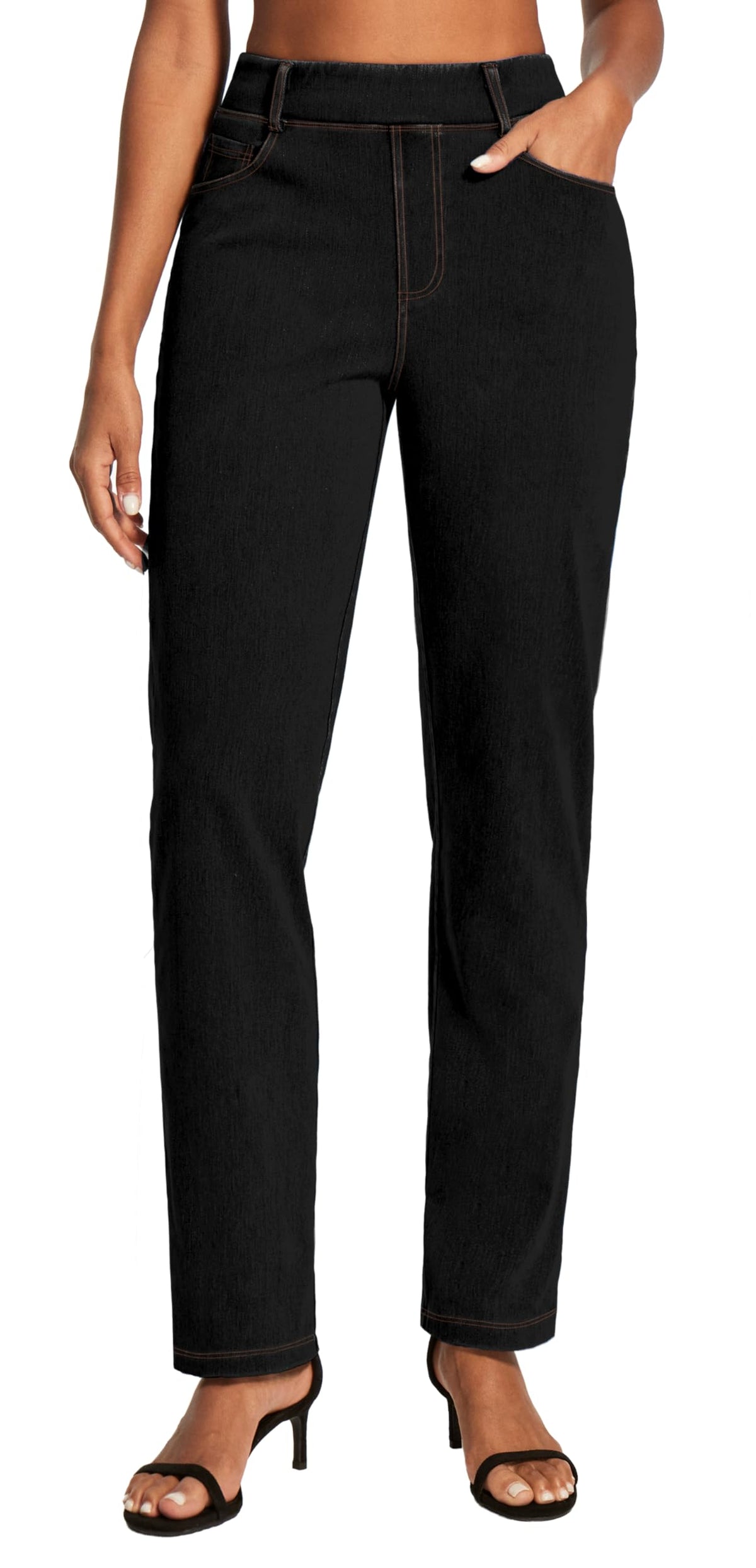 Stretchy Straight Leg Jeans for Women Pull On High Waisted Trendy Denim
