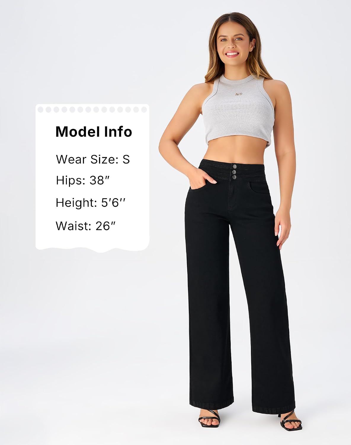 roswear Women's Wide Leg Jeans Casual High Waisted Stretch Baggy Loose Denim Pants
