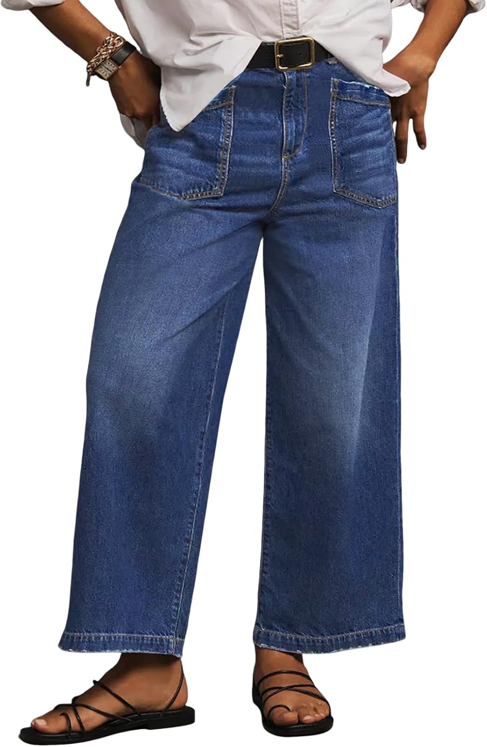 Eytino Plus Size Jeans for Women High Waisted Wide Leg Jeans Trendy Baggy Loose Stretchy Denim Pants with Pockets(1X-5X)