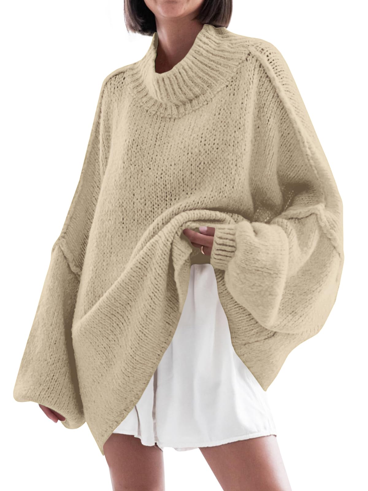 Saodimallsu Womens Oversized Sweaters Mock Neck Fall Winter Tunic Sweater