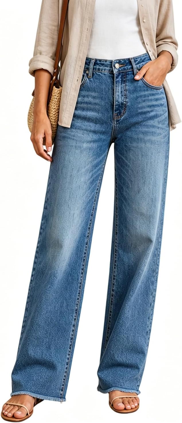 Women's High Waisted Stretchy Straight Leg Jeans Tummy Control Pants