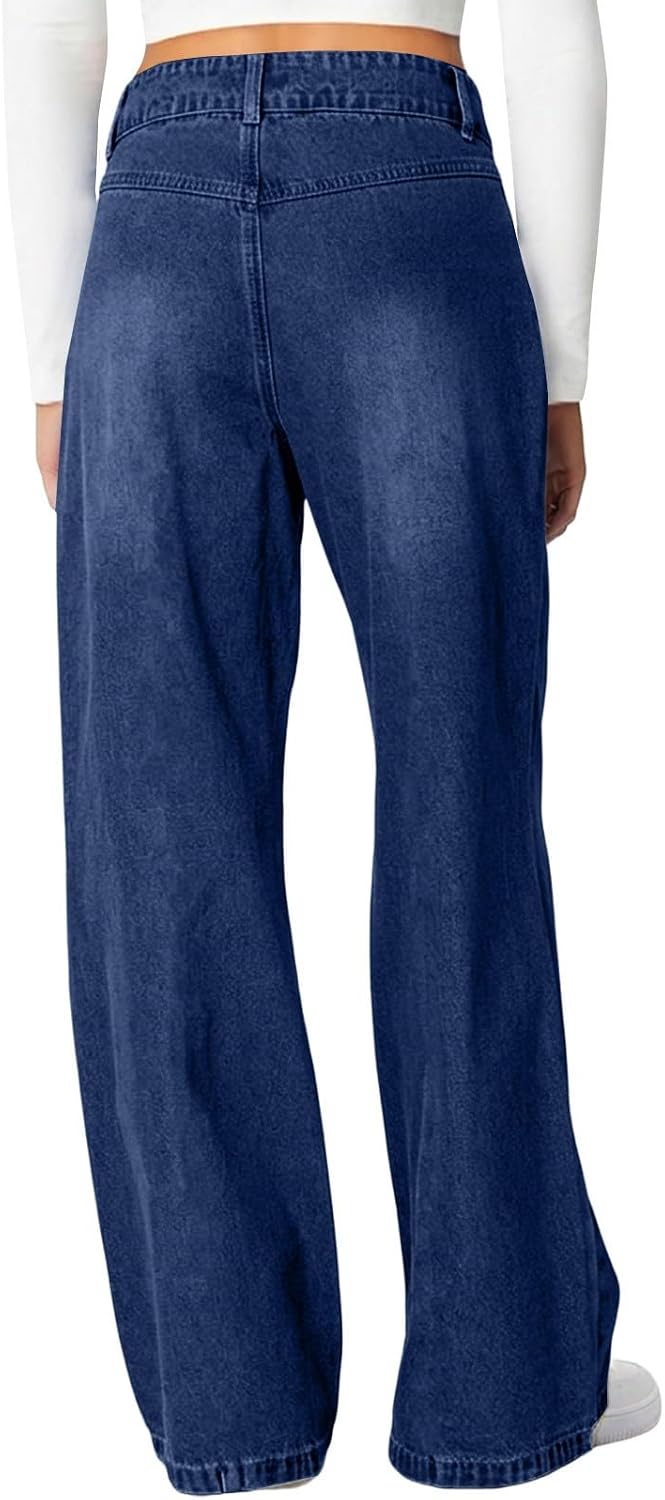 Nantdog Baggy Jeans Women High Waist Baggy Wide Leg Stretchy Denim Pants
