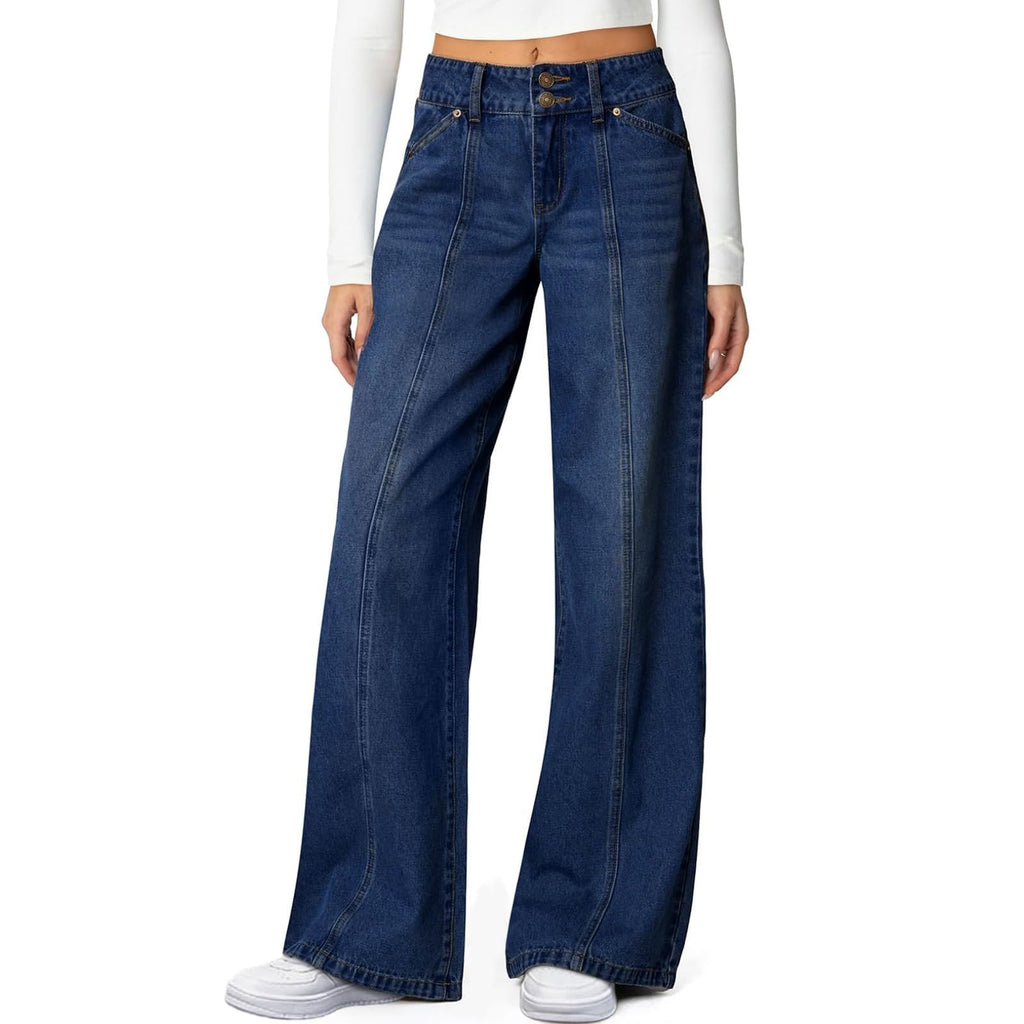 Nantdog Baggy Jeans Women High Waist Baggy Wide Leg Stretchy Denim Pants