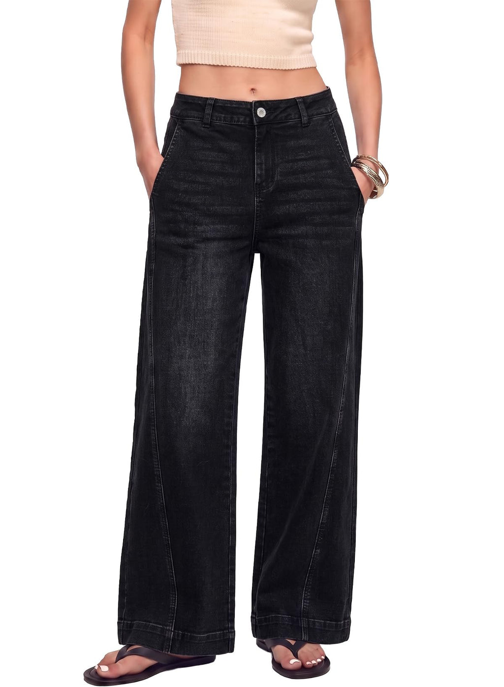 Sidefeel Women's Wide Leg Jeans High Waisted Stretchy Loose Denim Pants
