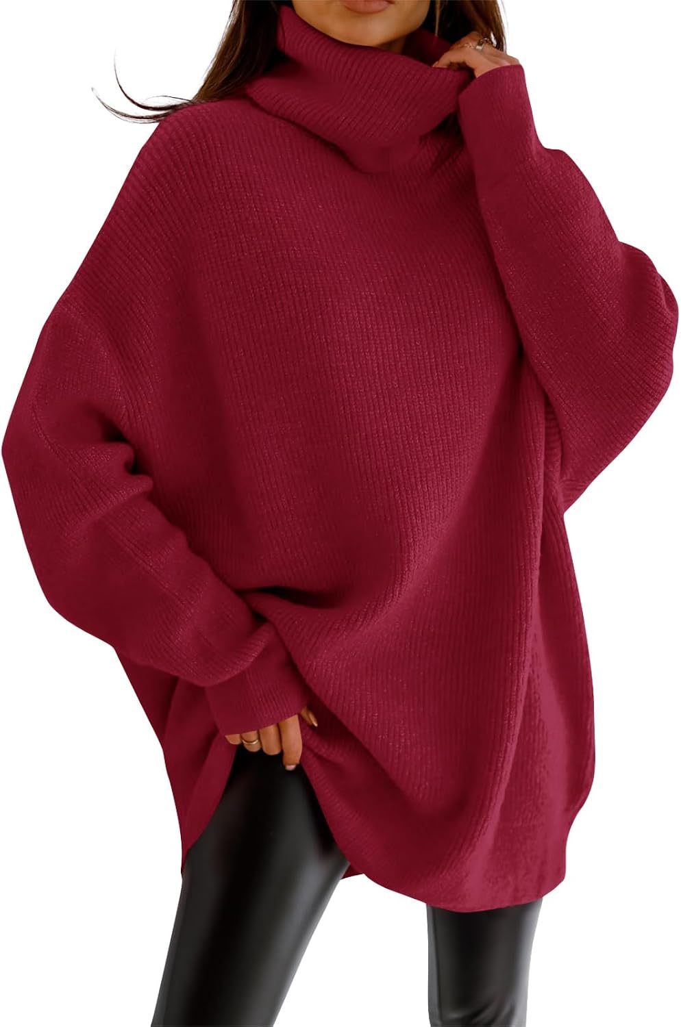 Womens Turtleneck Oversized Sweater Batwing Chunky Pullover Sweater Casual Fall Loose Knit Jumper Top