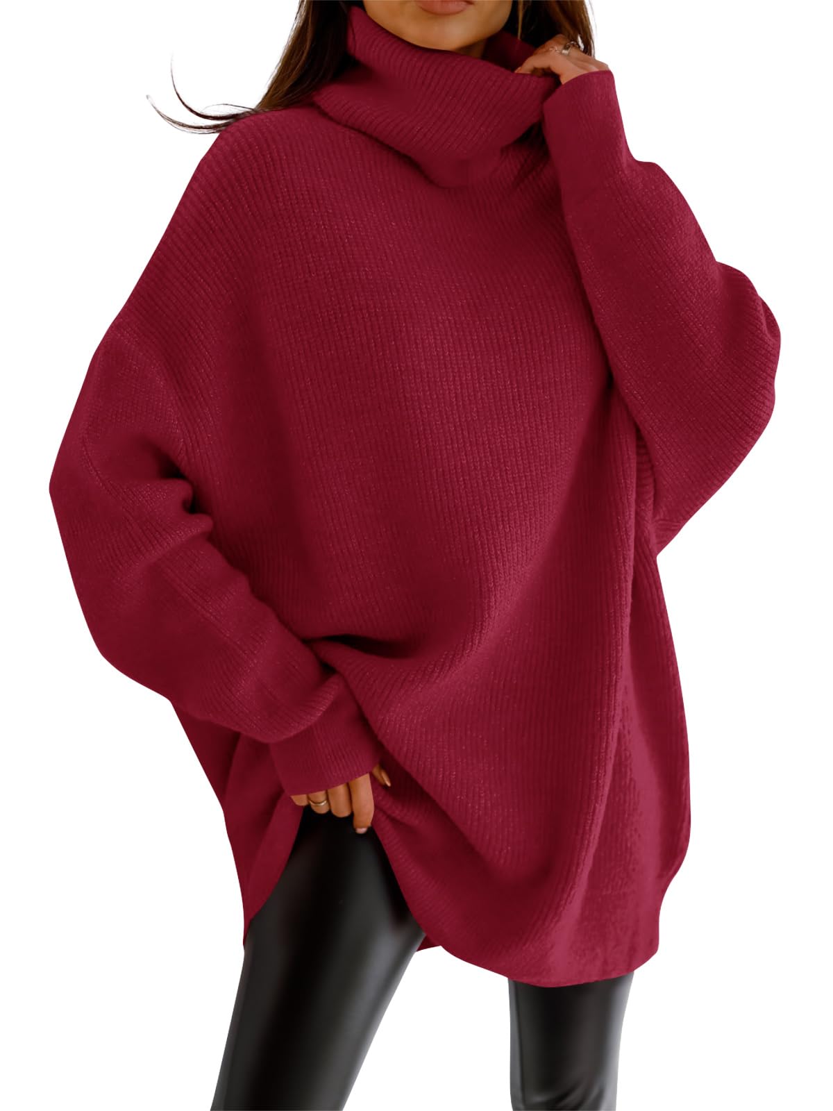 Womens Turtleneck Oversized Sweater Batwing Chunky Pullover Sweater Casual Fall Loose Knit Jumper Top