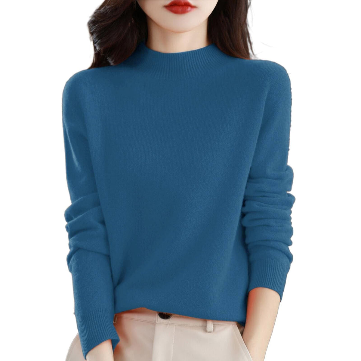 Cashmere Sweaters for Women Mock Turtleneck Warm Pullover Sweater