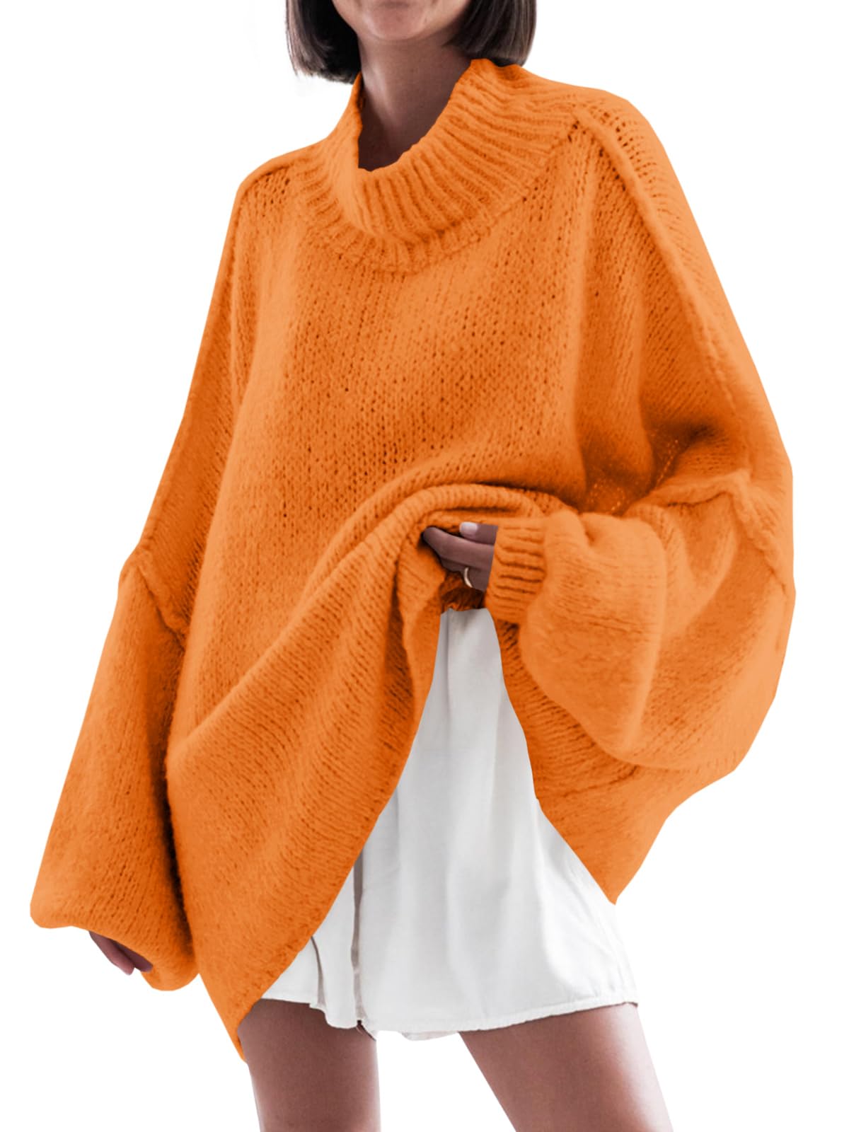 Saodimallsu Womens Oversized Sweaters Mock Neck Fall Winter Tunic Sweater