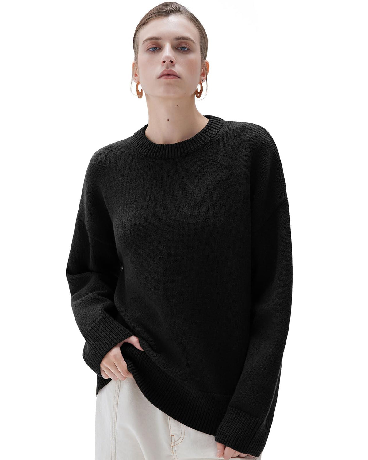 SUUKSESS Women Cashmere Blend Oversized Sweaters Long Sleeve Pullover Tops