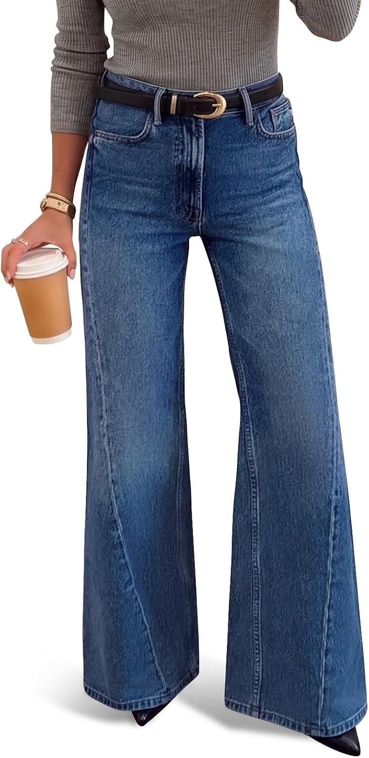 Saodimallsu Womens High Waisted Flare Jeans Stretchy Wide Leg Denim Pants