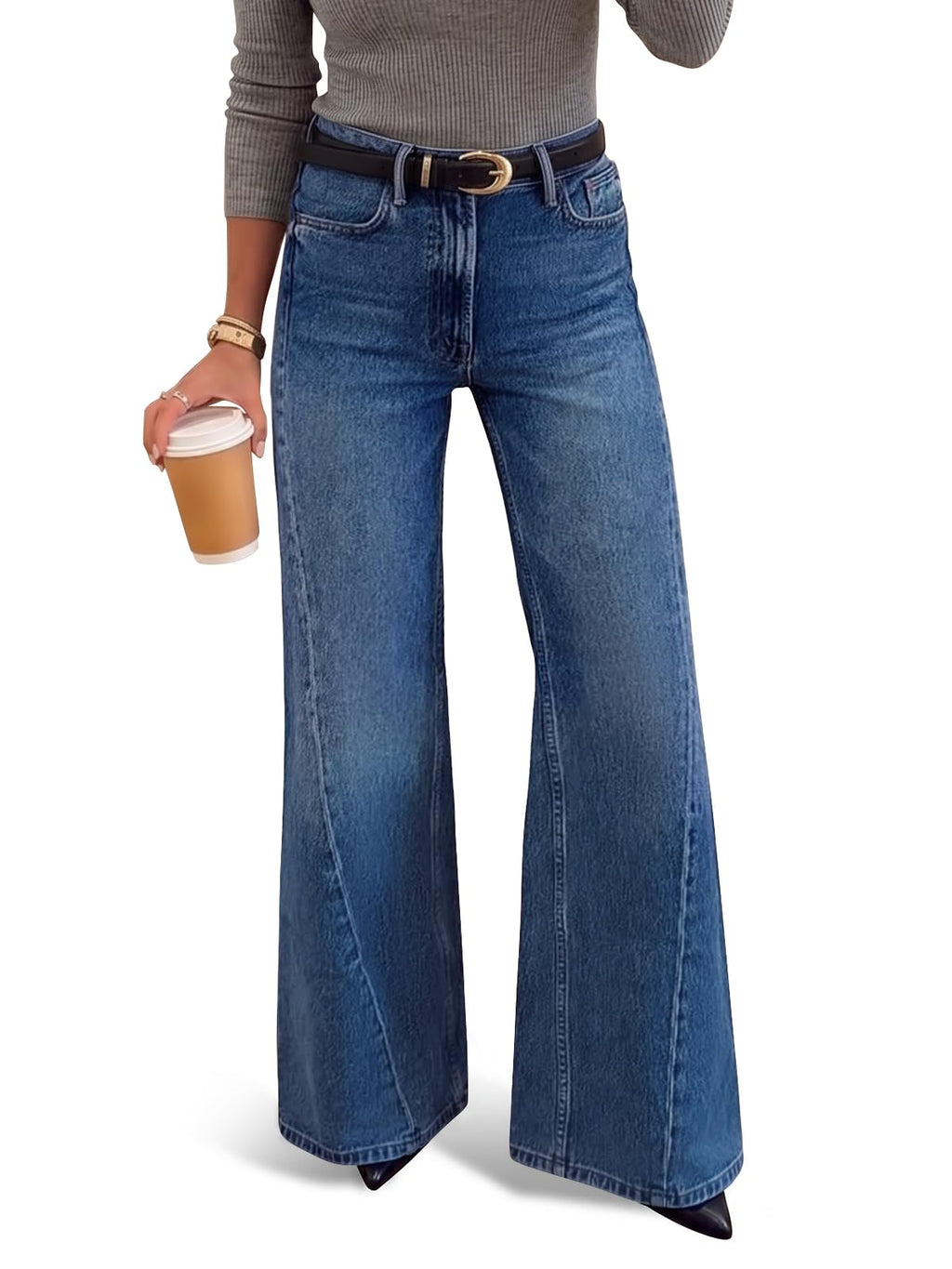 Saodimallsu Womens High Waisted Flare Jeans Stretchy Wide Leg Denim Pants