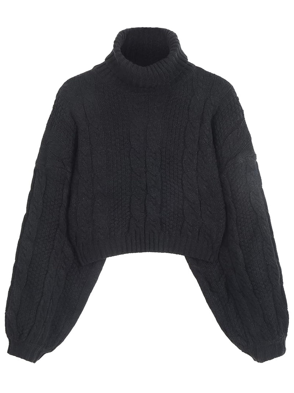 ZAFUL Women's Cropped Turtleneck Sweater Lantern Sleeve Ribbed Knit Pullover Sweater Jumper