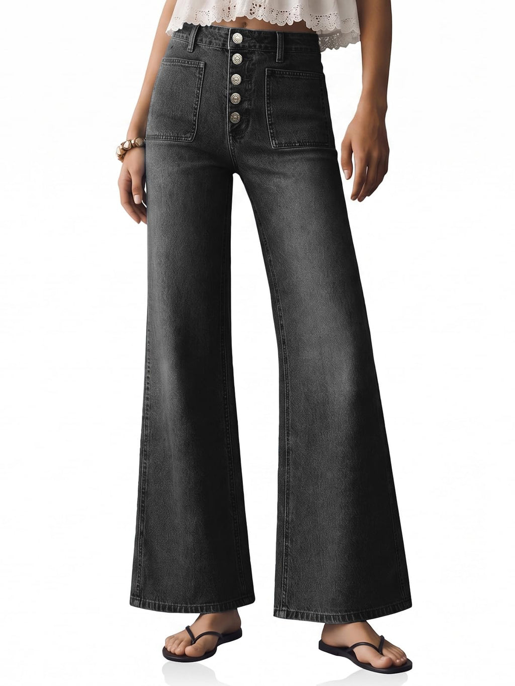 Cicy Bell Womens Wide Leg High Waisted Jeans Vintage Baggy Flare Denim Pant