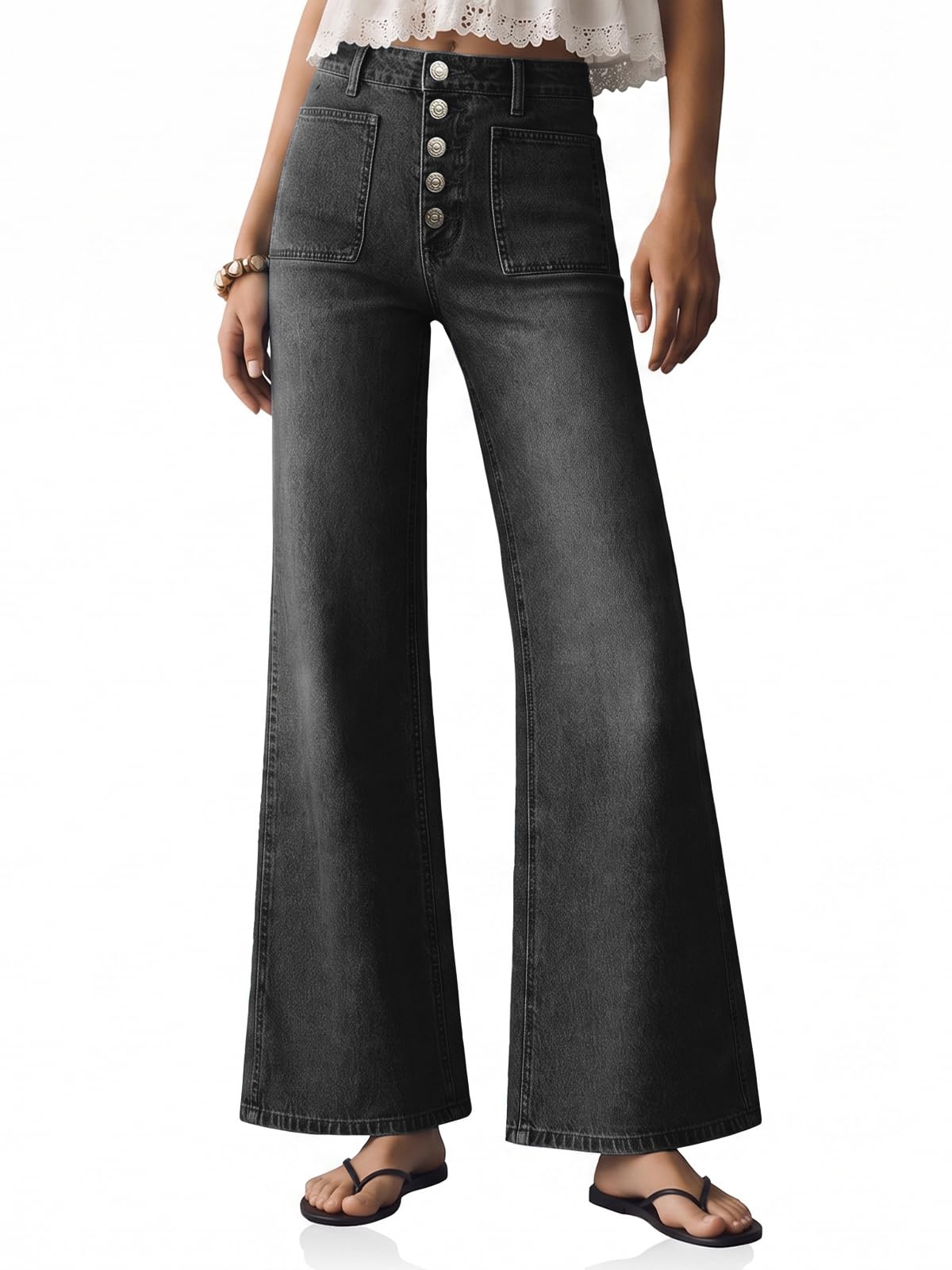 Cicy Bell Womens Wide Leg High Waisted Jeans Vintage Baggy Flare Denim Pant