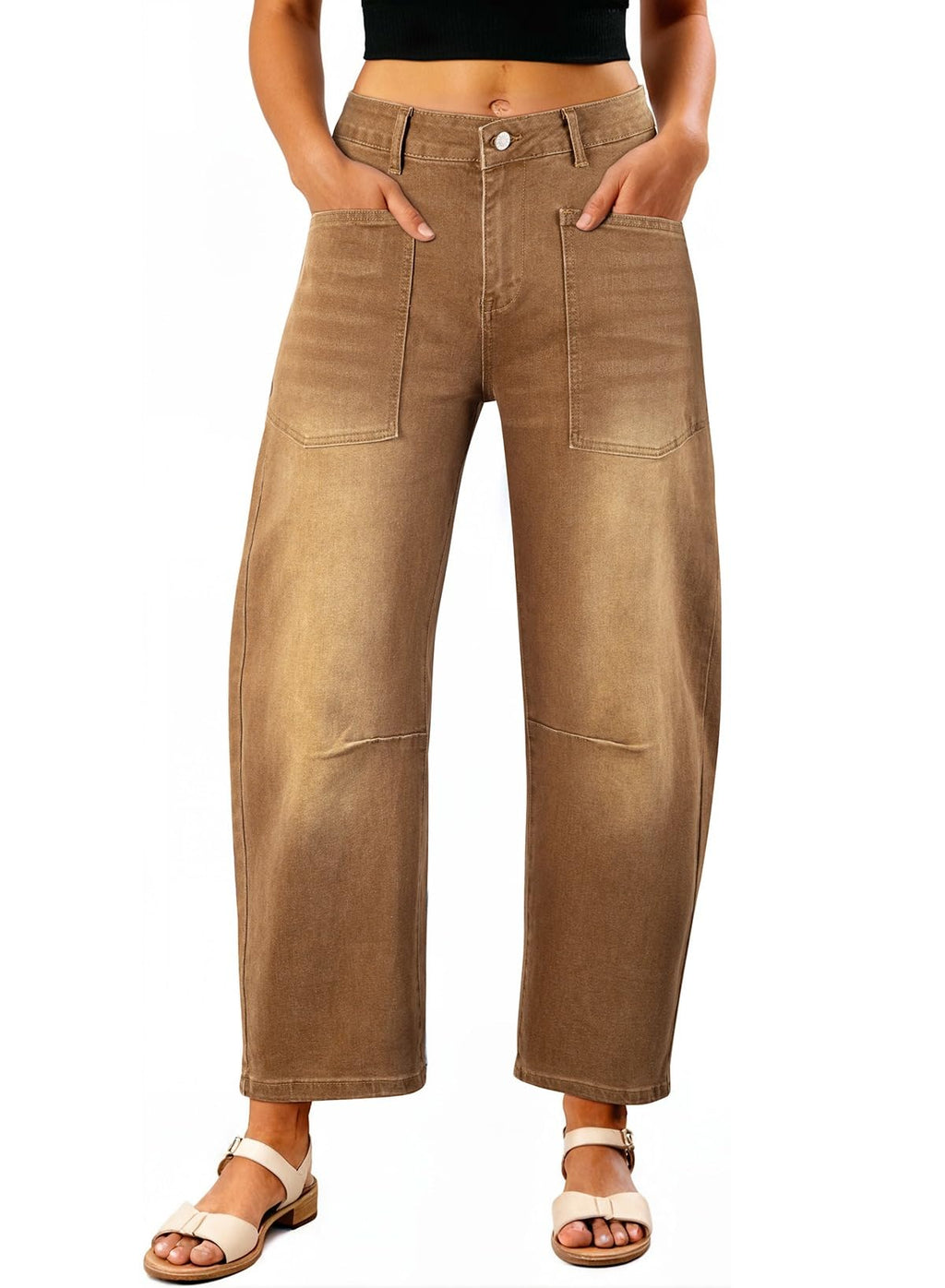 EVALESS Barrel Jeans Women Baggy Stretchy Cropped Denim Pants