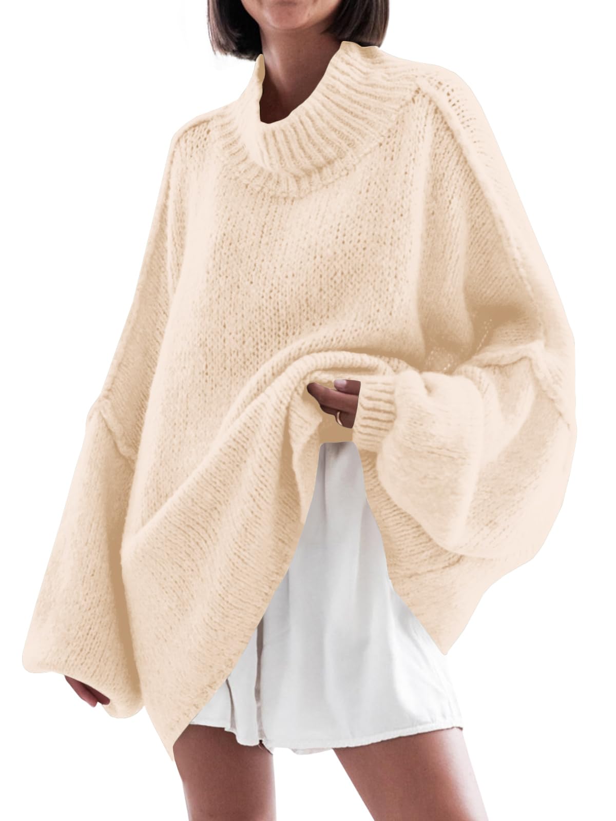 Saodimallsu Womens Oversized Sweaters Mock Neck Fall Winter Tunic Sweater