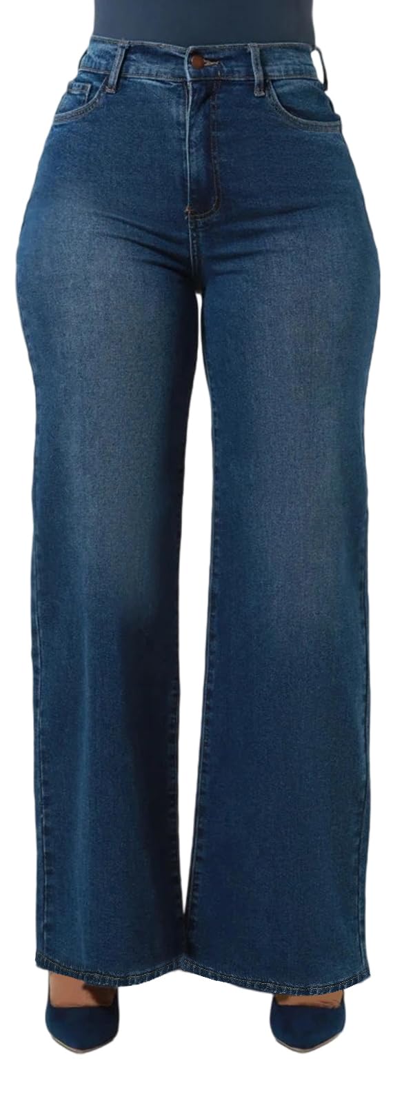 KnoInt Women's Wide Leg Straight Jeans High Waisted Baggy Stretch Loose Denim Pants