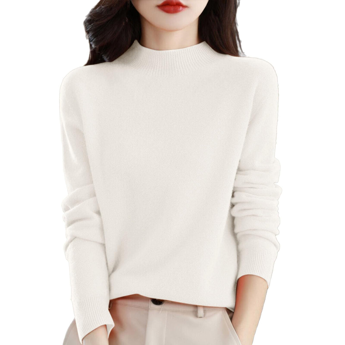 Cashmere Sweaters for Women Mock Turtleneck Warm Pullover Sweater